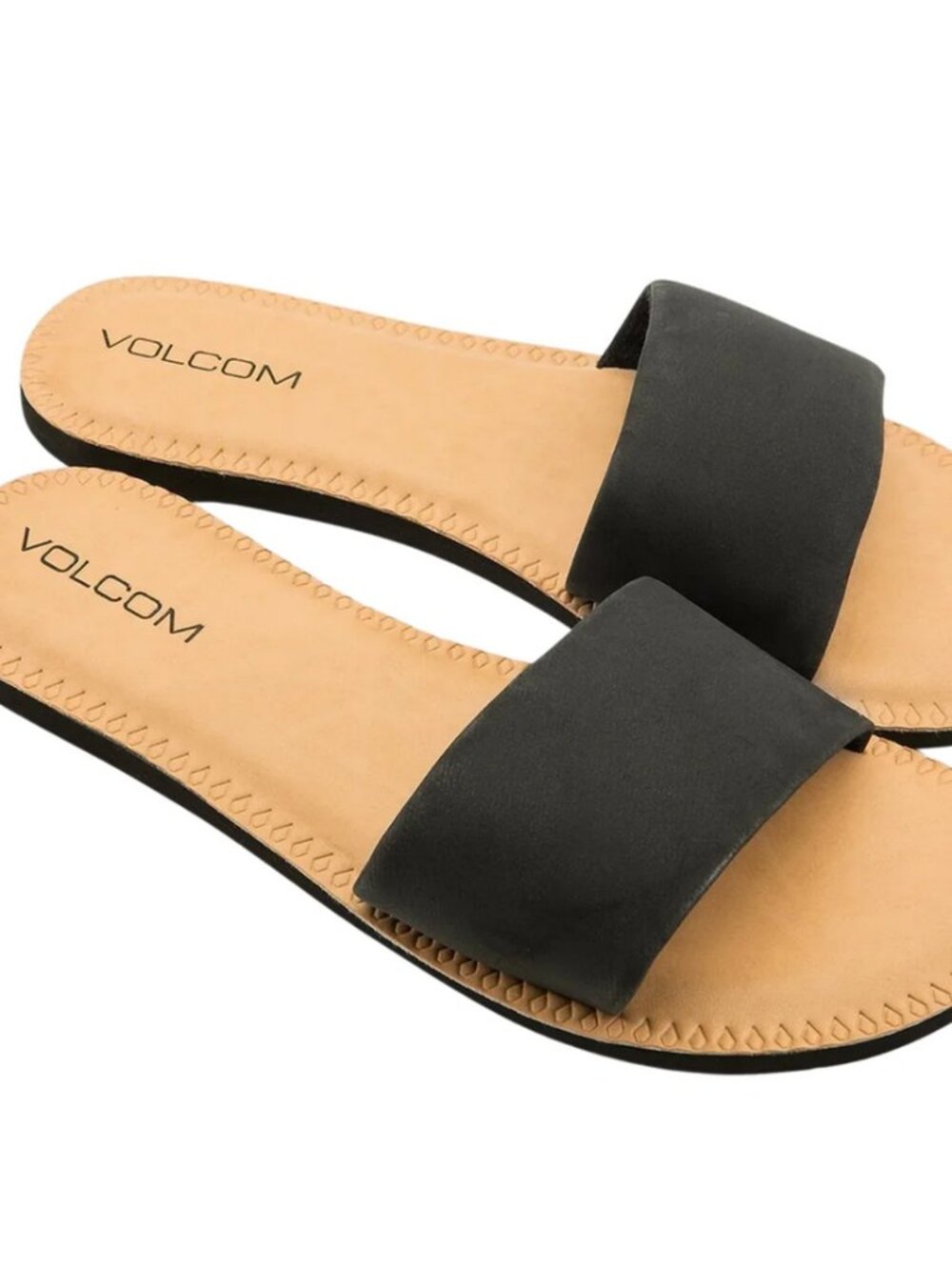 Volcom Stone Simple Slide Sandals, Flip Flips, Black & Tan, Women's Size 8, EUC!
